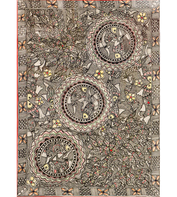 Fish Madhubani Art Painting- (22x30 Inch)