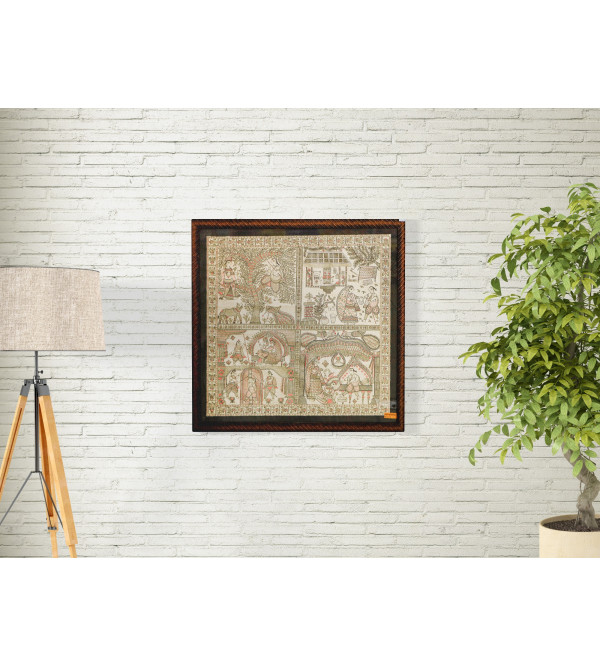 Celebrating Durga Puja with Bihari Folk Dance and the Mesmerizing Colors of Madhubani Painting – Traditional Indian Painting (60x36 Inch)