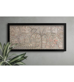 Lord Krishna Leela with Gopies & Inclusion of Lord Shiva – Traditional Indian Painting (60x36 Inch)