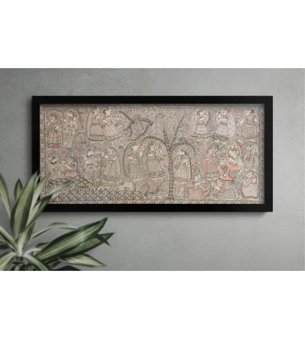 Lord Krishna Leela with Gopies & Inclusion of Lord Shiva – Traditional Indian Painting (60x36 Inch)