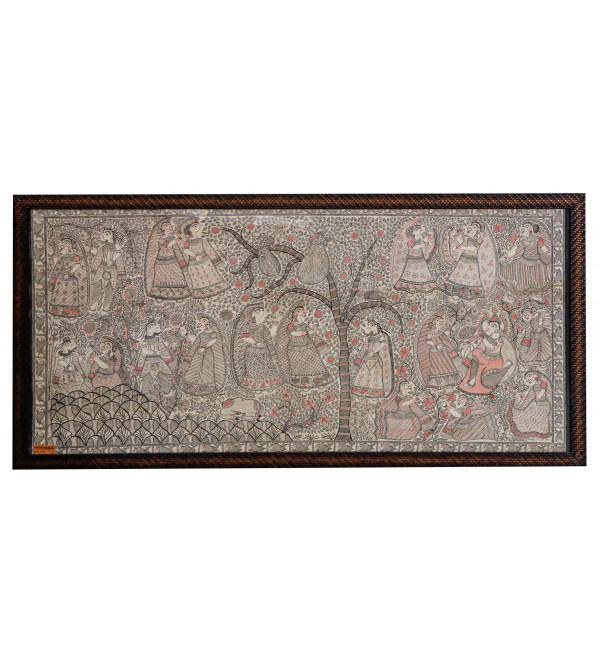 Lord Krishna Leela with Gopies & Inclusion of Lord Shiva – Traditional Indian Painting (60x36 Inch)