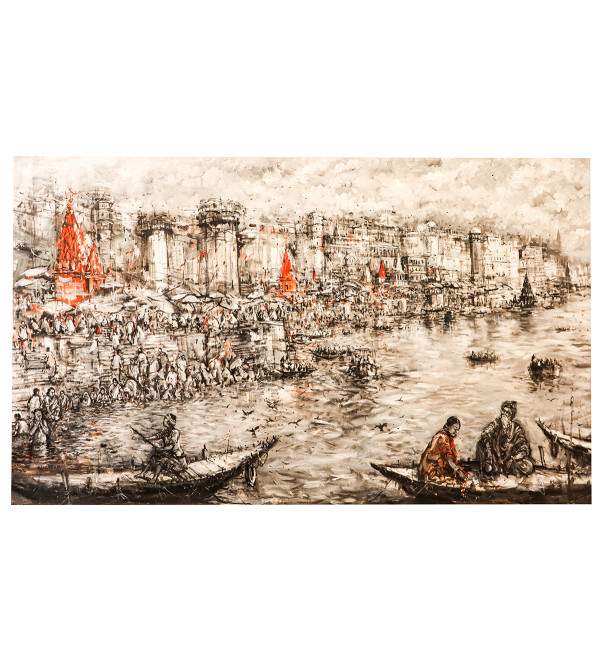 Banaras Ghat Painting on Canvas  (3X5 FT.)
