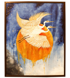 Swan Couple On Canvas (Hanso ka Joda) (29X36 Inch)