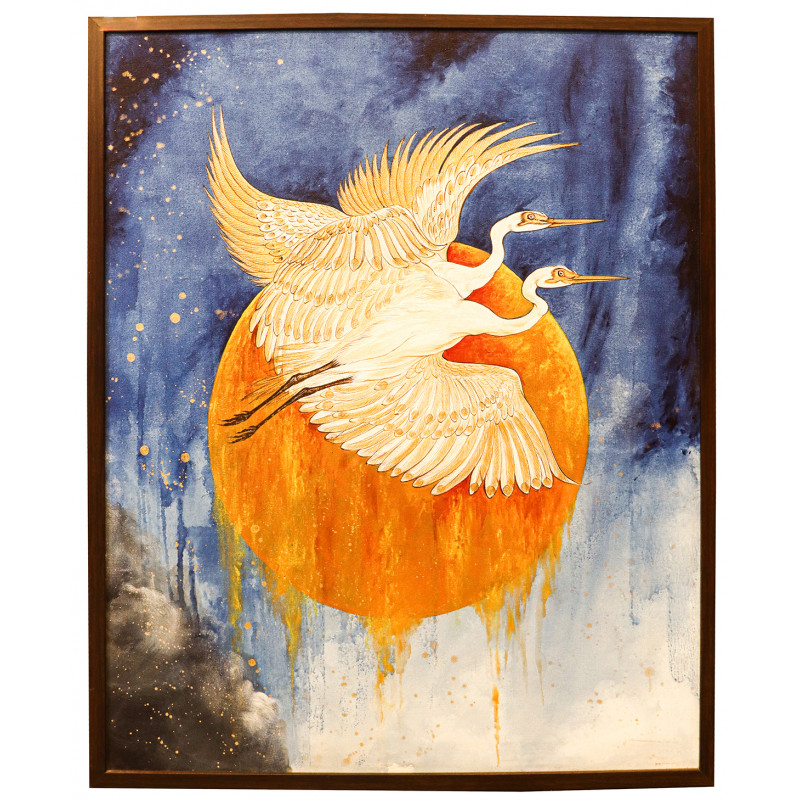 Swan Couple On Canvas (Hanso ka Joda) (29X36 Inch)