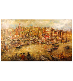 Banaras Ghat Painting on Canvas  (3X5 FT.)