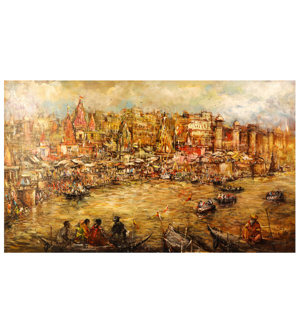 Banaras Ghat Painting on Canvas  (3X5 FT.)