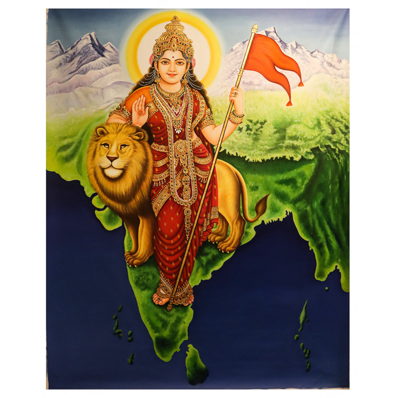Bharat Mata Painting With Gold Work on Canvas (51x62 Inch)