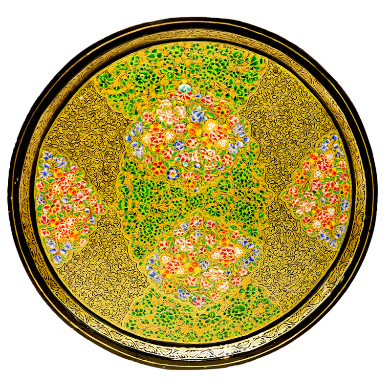 Papier Mache Hand-Crafted Round Tray Assorted Designs ( Note:- Packing & Shipping Charges will be Extra as per actual.)