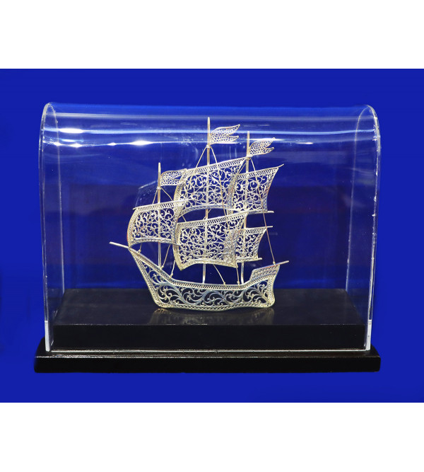Silver Filigree Boat  With Acrylic Frame ( 92.5 Sterling Silver )
