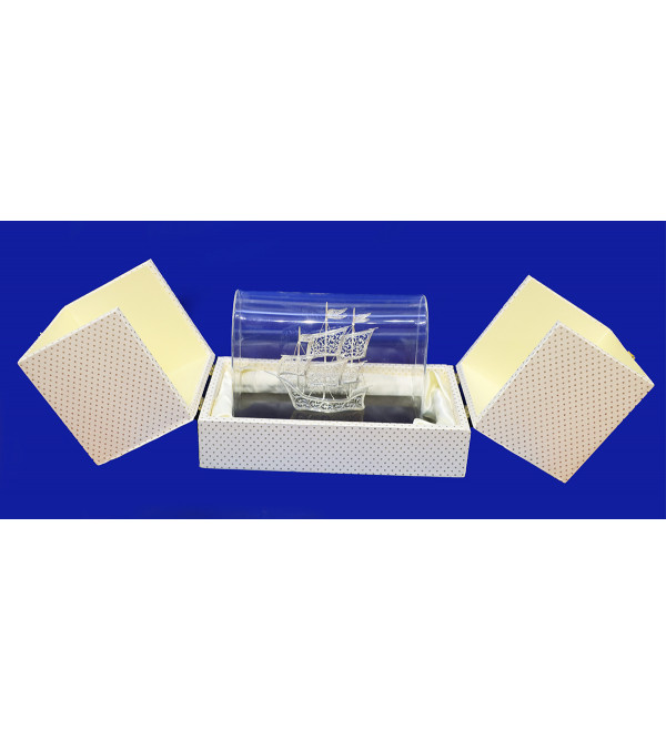 Silver Filigree Boat  With Acrylic Frame ( 92.5 Sterling Silver )