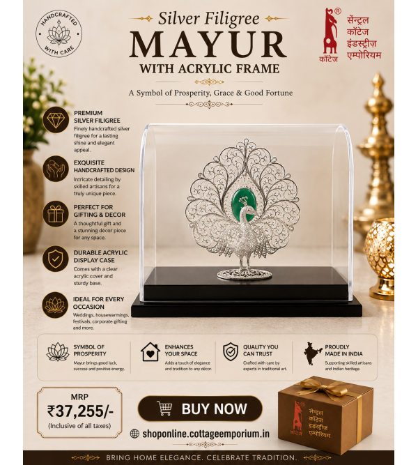 Silver Filigree Mayur  With Acrylic Frame – 92.5