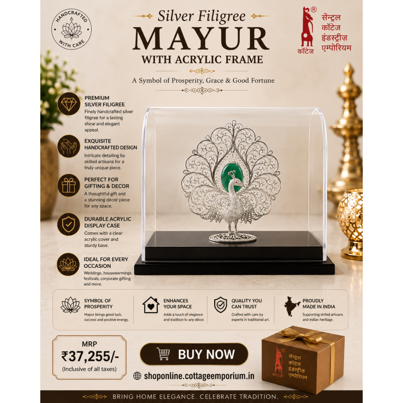 Silver Filigree Mayur  With Acrylic Frame – 92.5