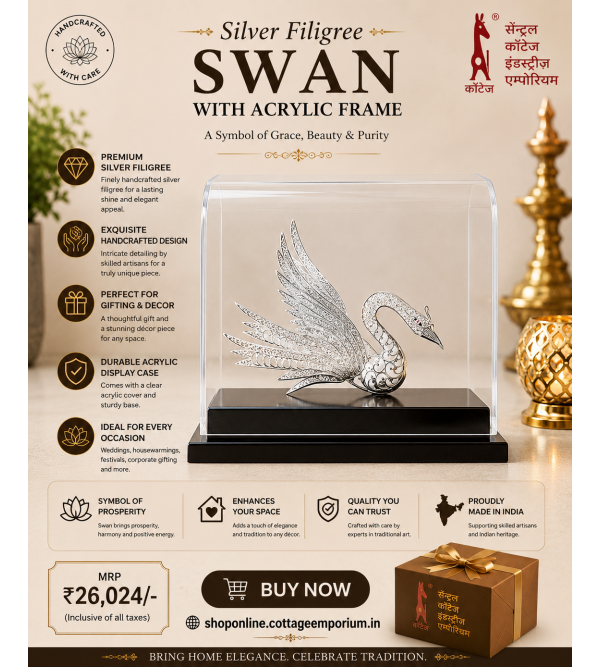 Silver Filigree Swan With Acrylic Frame – 92.5