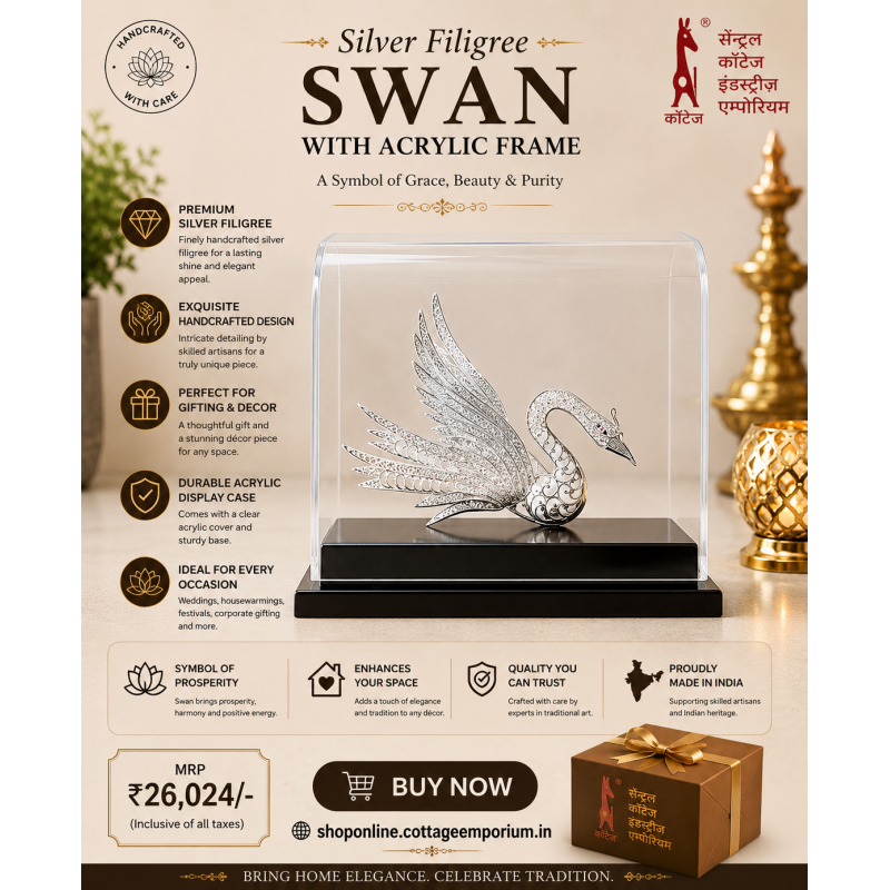 Silver Filigree Swan With Acrylic Frame – 92.5