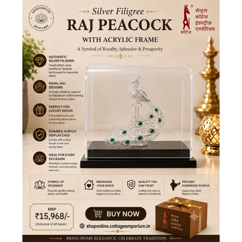 Silver Filigree Raj Peacock  With Acrylic Frame – 92.5