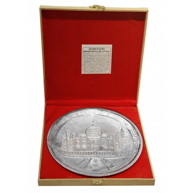 Silver Plated Wall Plate With Taj Mahal Design