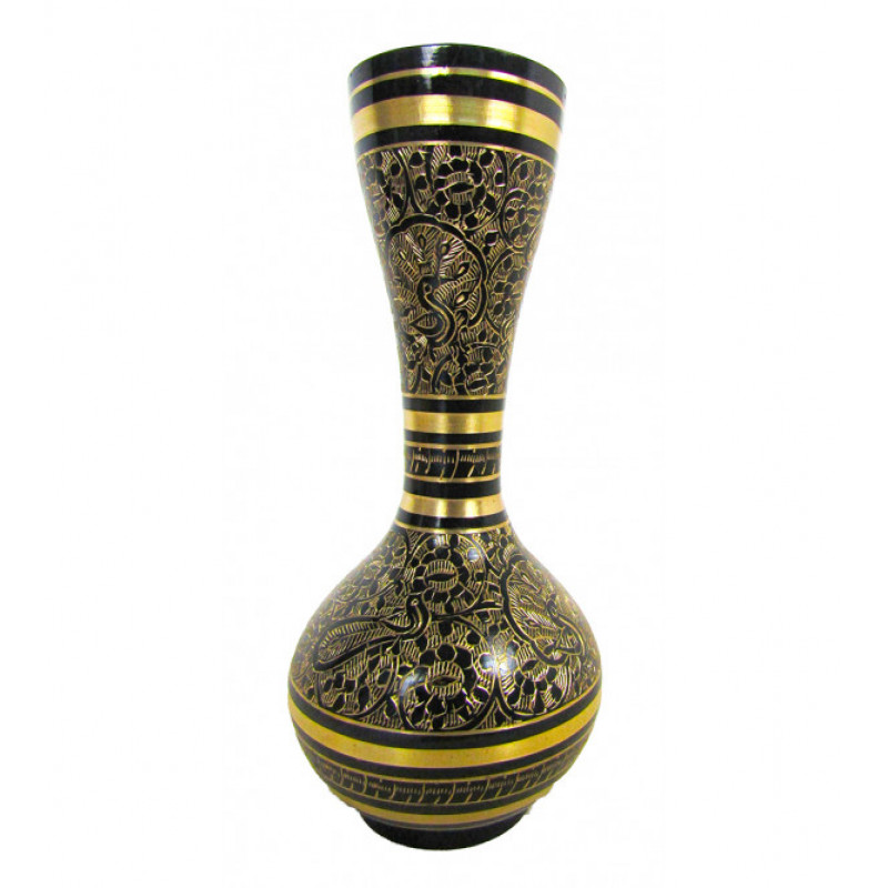 Brass Flower Vase with Fine Enamel Work – 11 Inch