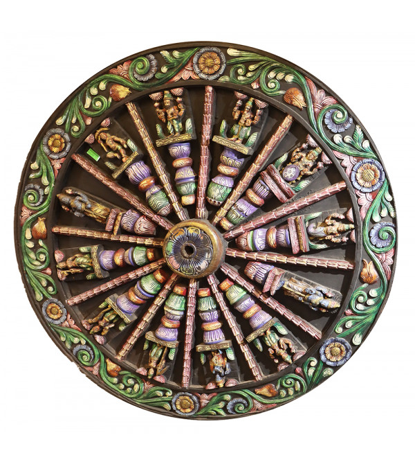 Neem Wood Wheel Wiht Outer Covering Coloured Size:- 6x6 ft. ( Note:- Packing & Shipping Charges will be Extra as per actual.)
