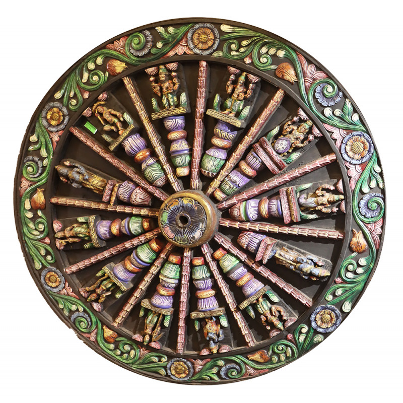 Neem Wood Wheel Wiht Outer Covering Coloured Size:- 6x6 ft. ( Note:- Packing & Shipping Charges will be Extra as per actual.)