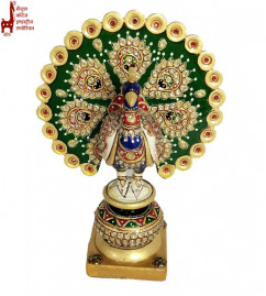 Wooden Dancing Peacock with Meenakari Work – 6 Inch