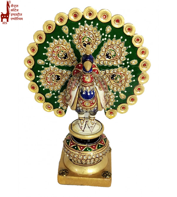 Wooden Dancing Peacock with Meenakari Work – 6 Inch