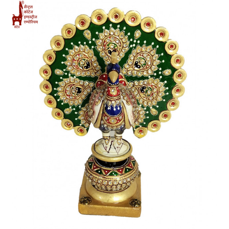Wooden Dancing Peacock with Meenakari Work – 4 Inch