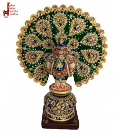 Wooden Dancing Peacock with Meenakari Work – 10 Inch