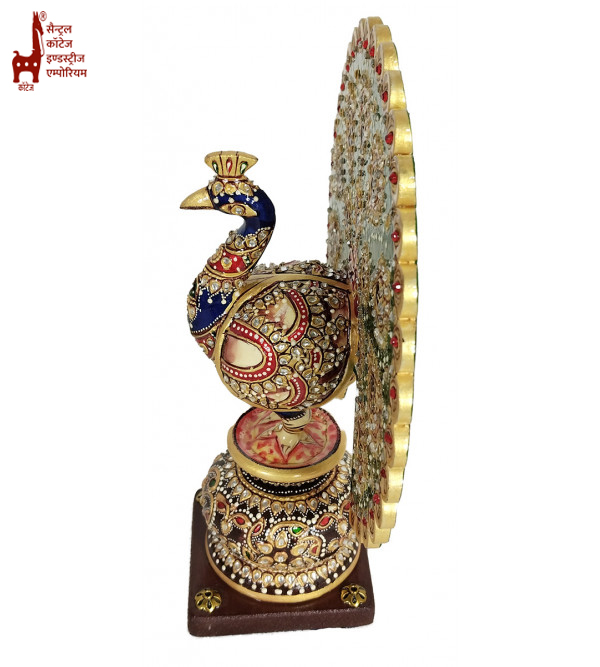 Wooden Dancing Peacock with Meenakari Work – 10 Inch