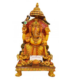 Lord Ganesha With Jewellery In Kadam Wood ( Note:- Packing & Shipping Charges will be Extra as per actual.)