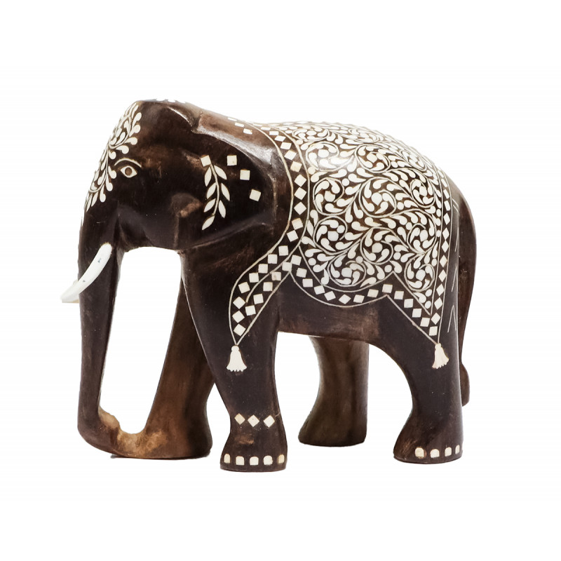 Sheesham Wood Elephant Trunk Down With Acrylic Inlay Work