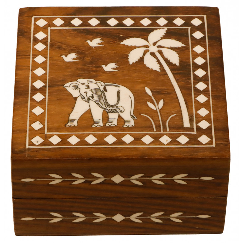 Cottage Handmade Inlaid Floral Boxes With Elephant Design 