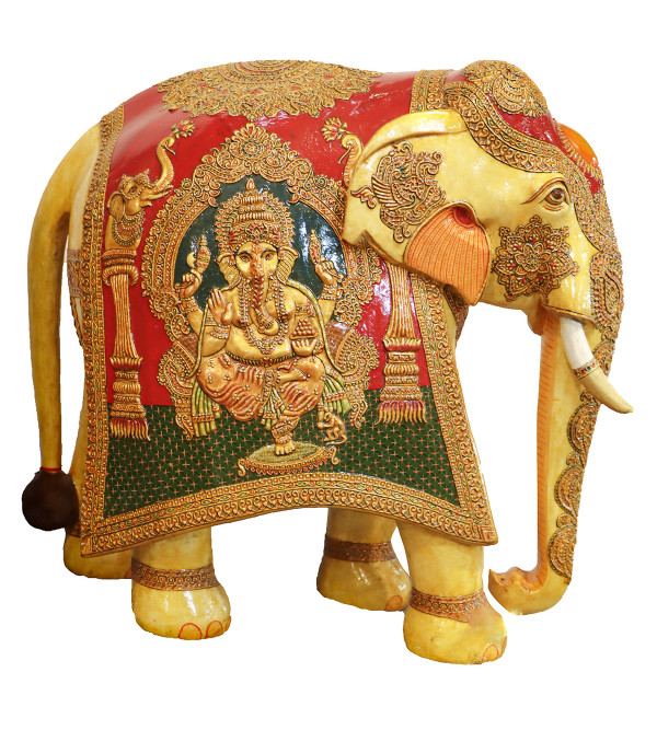 Elephant Statue With Gold Painted ( Note:- Packing & Shipping Charges will be Extra as per actual.)
