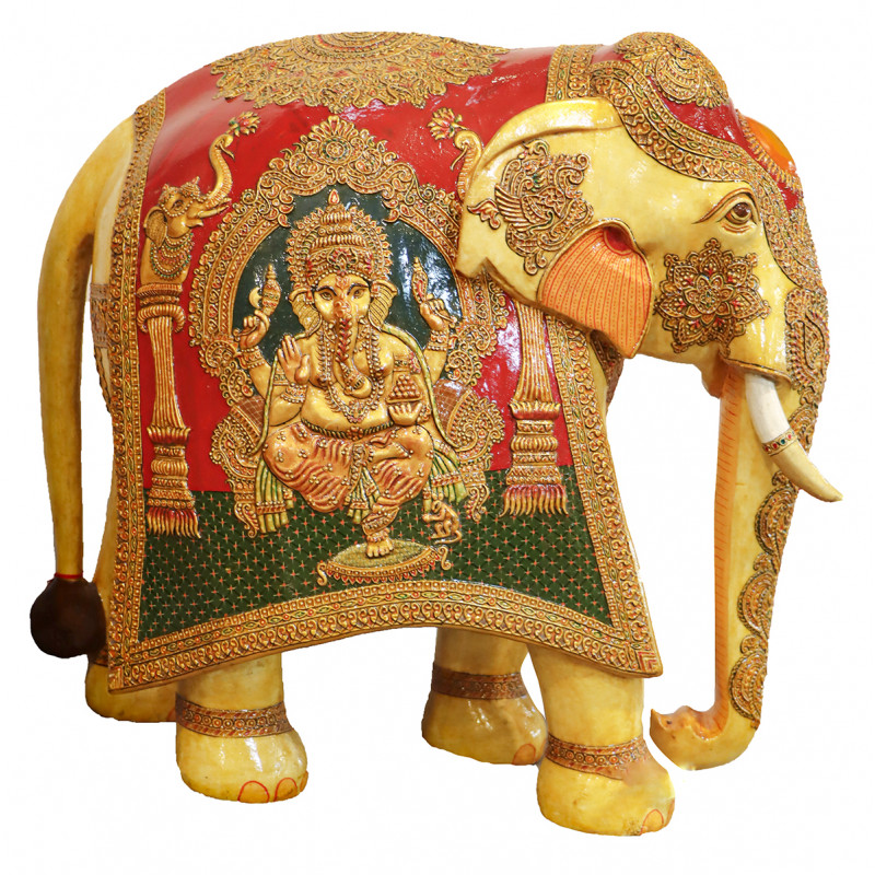 Elephant Statue With Gold Painted ( Note:- Packing & Shipping Charges will be Extra as per actual.)