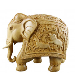 Elephant With Carving In Kadamwood