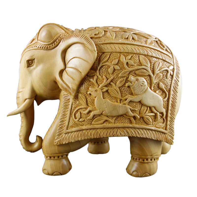 Elephant With Carving In Kadamwood