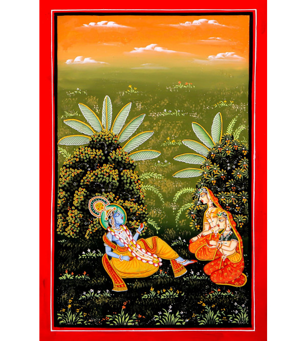 Cotton Painting  Radha Krishna  (Unframed) 12x18 Inch