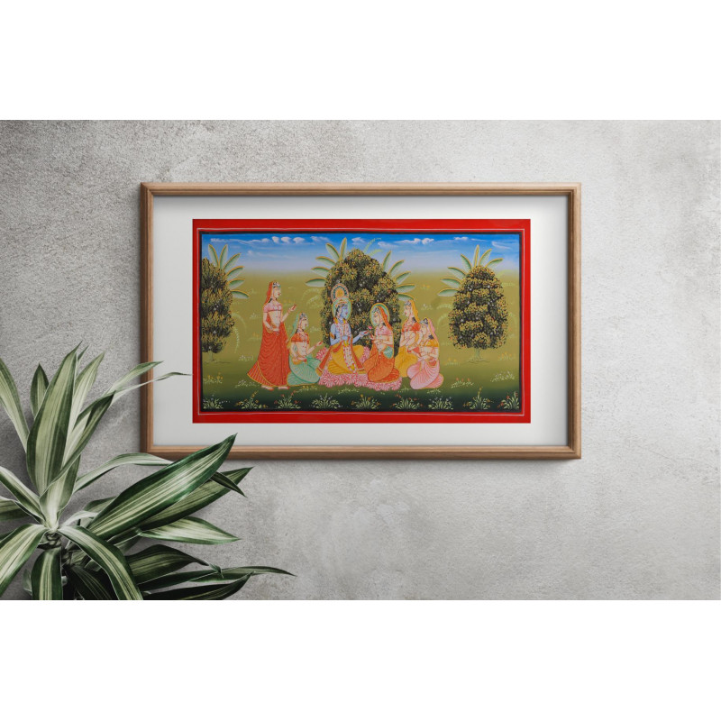  Cotton Painting  Radha Krishna   (Unframed) 12x24 Inch