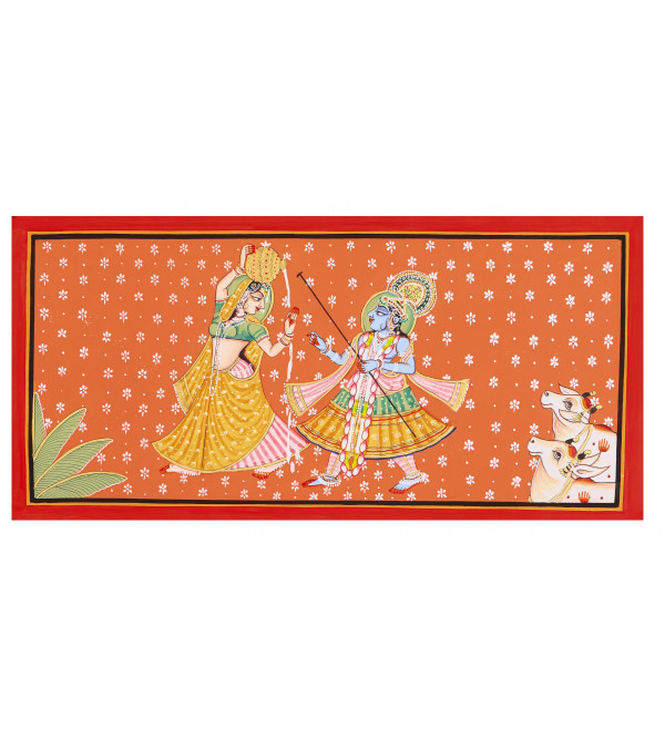 Cotton Painting  Radha Krishna   (Unframed) 12x24 Inch