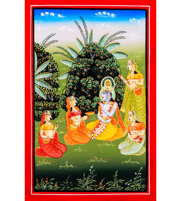  Cotton Painting  Radha Krishna   (Unframed) 12x18 Inch