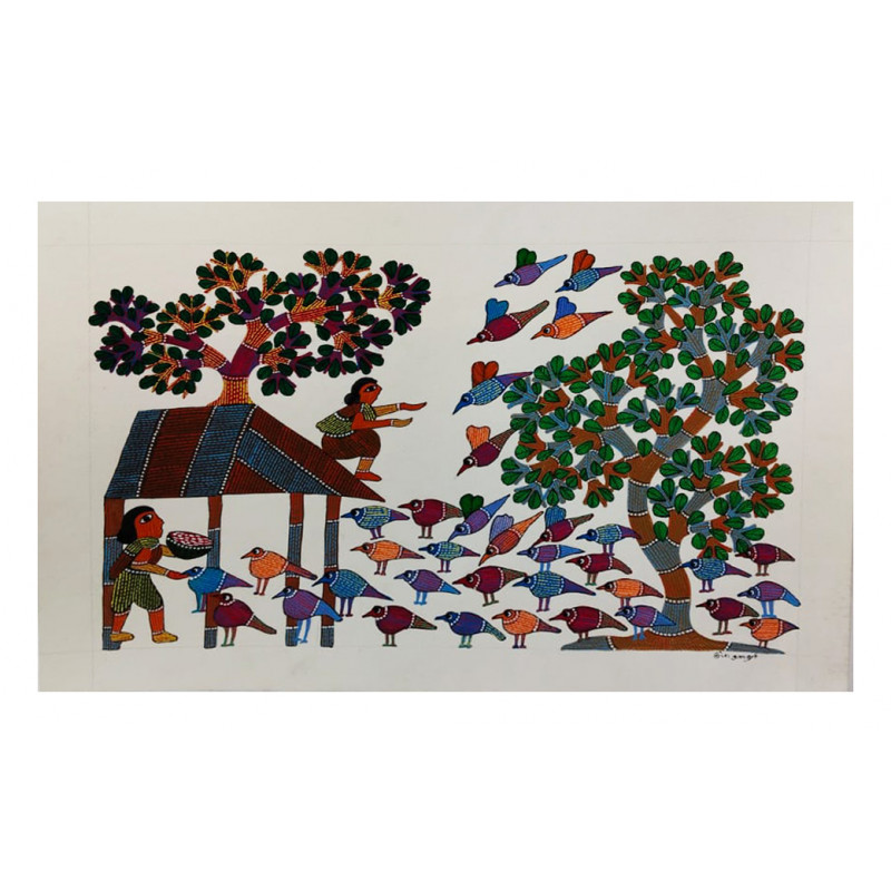 Gond Art Painting For Home Wall Art Decor ( Without Frame )