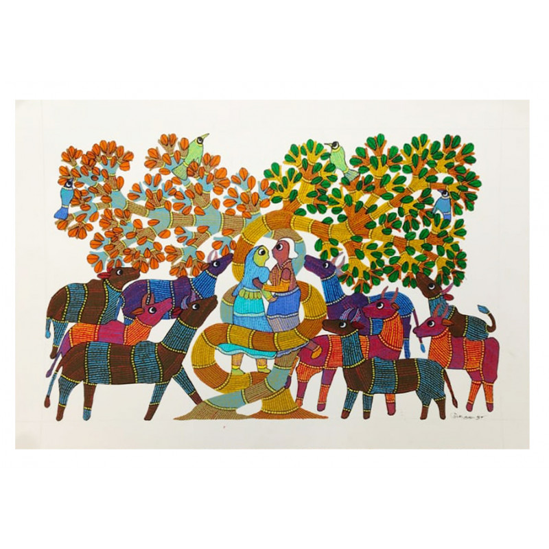 Gond Art Painting For Home Wall Art Decor ( Without Frame )