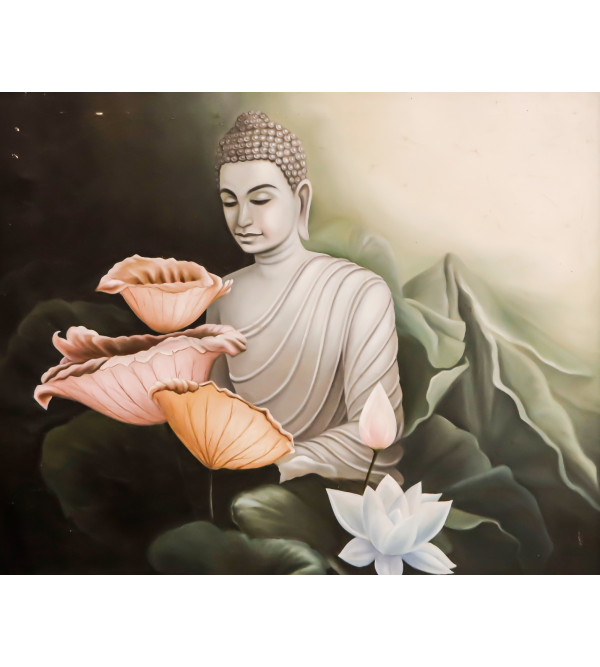 Hand-Painted Cotton Canvas Buddha Portrait Embracing Inner Peace