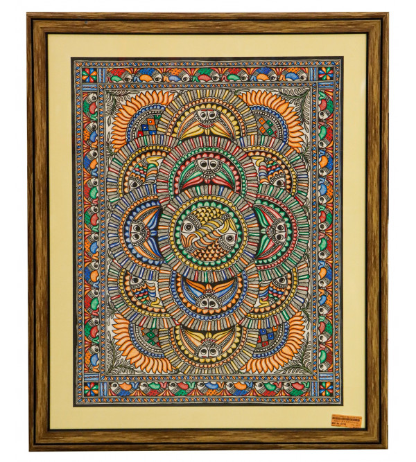 Handmade Madhubani Art in Circular Floral Fish Pattern