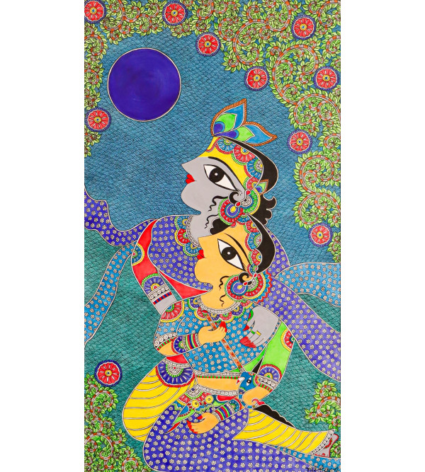  Unveiling the divine love through Radha Krishna in Madhubani art Painting unframed