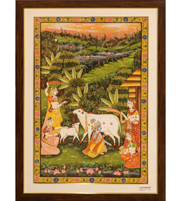 Cotton Painting Radha Krishna  Unframed