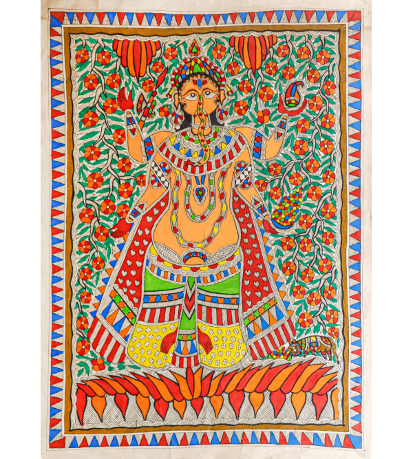 Lord Ganesha Handmade Unframed Madhubani Painting 