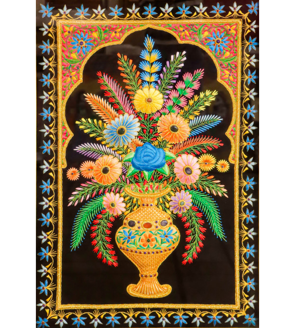 Zari work (zardozi) carpet with frame