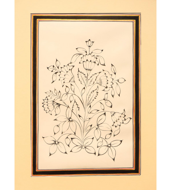  Flower Painting Silk Mughal Framed  (Unframed) 27x34 Inch
