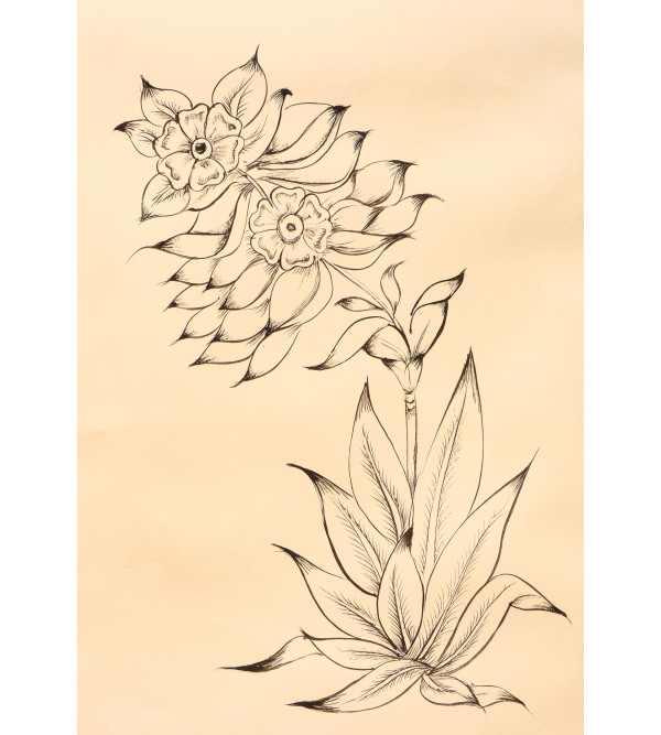 Flower Painting Silk Mughal Framed  (Unframed) 27x34 Inch