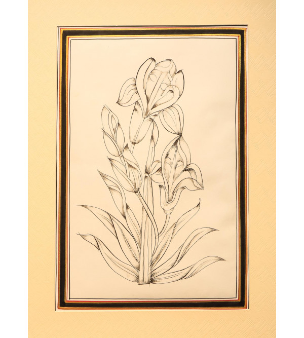 Flower Painting Silk Mughal Framed  (Unframed) 27x34 Inch